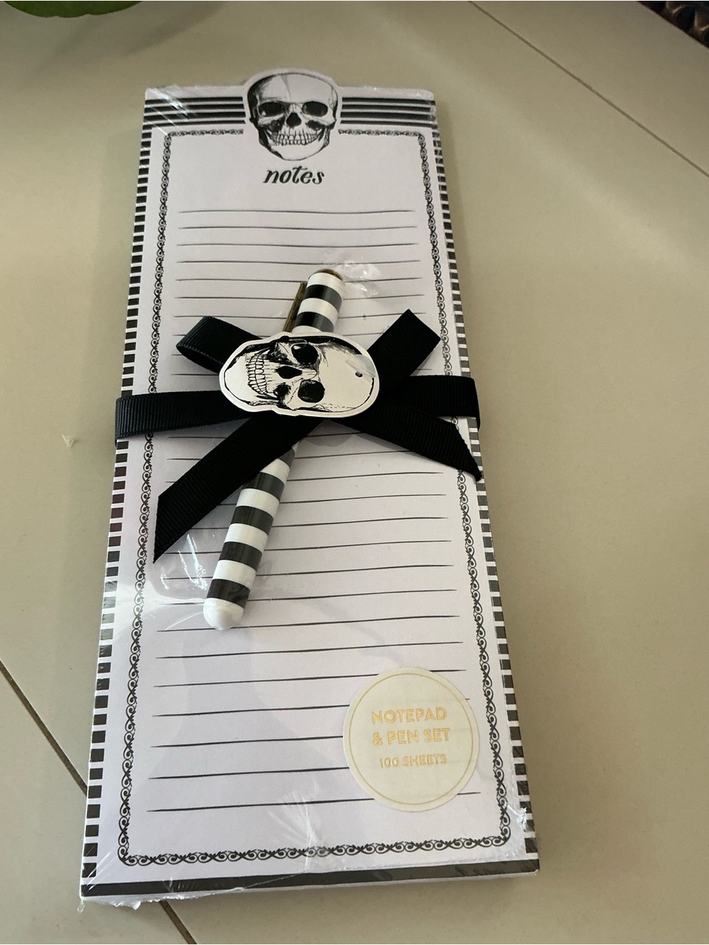 Source Unknown Black & White Skull Notepad with Striped Pen